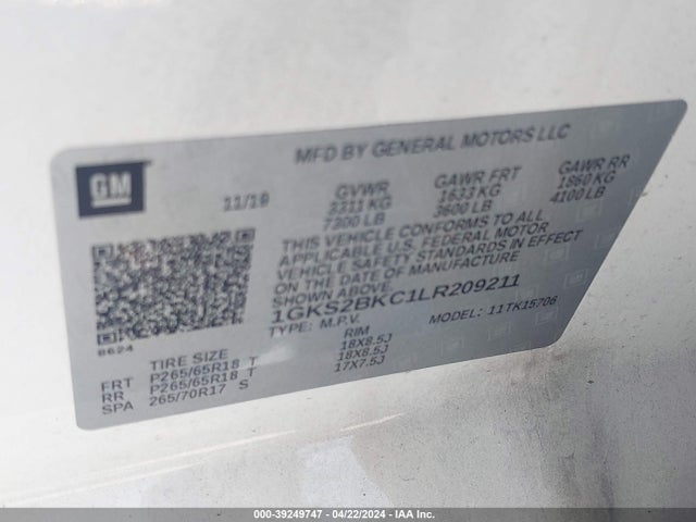 GMC Yukon 4wd Slt 2020 1GKS2BKC1LR209211 Image 9