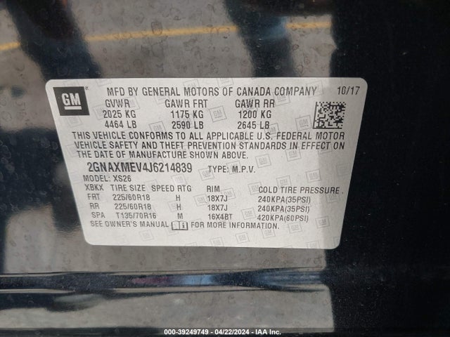 Chevrolet Equinox Premier 2018 2GNAXMEV4J6214839 Image 9