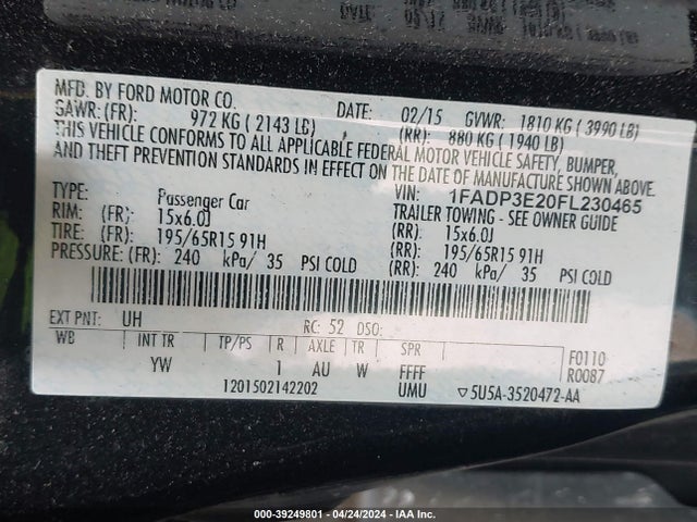 Ford FOCUS S 2015 1FADP3E20FL230465 Image 9