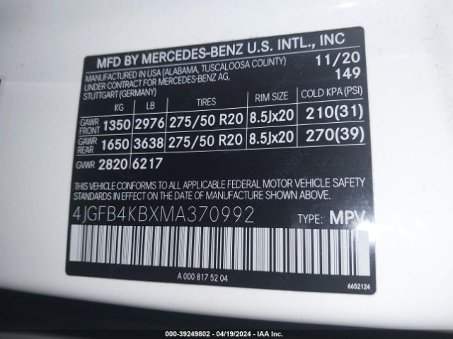 4JGFB4KBXMA370992 Mercedes-Benz Gle 350 4matic