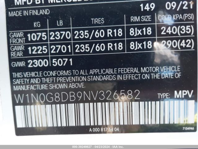 W1N0G8DB9NV326582 Mercedes-Benz Glc 300 Suv