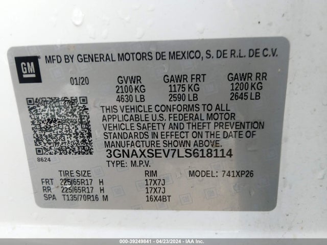 Chevrolet Equinox Awd Ls 2020 3GNAXSEV7LS618114 Image 9
