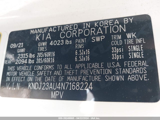 KIA SOUL LX 2022 KNDJ23AU4N7168224 Image 9