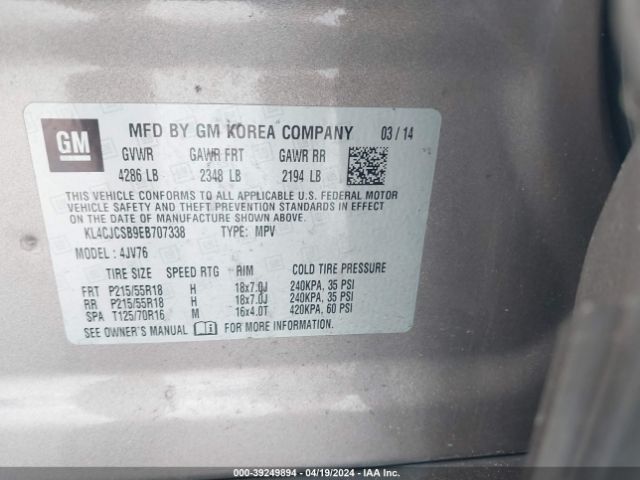 KL4CJCSB9EB707338 Buick Encore Leather