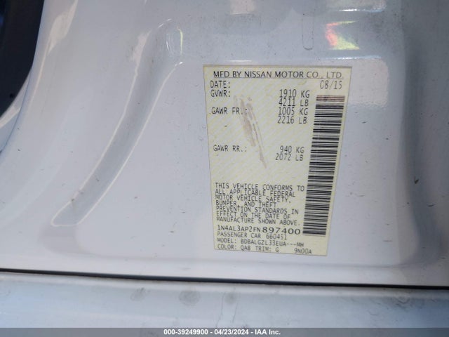 Nissan Altima 2.5 S 2015 1N4AL3AP2FN897400 Image 9