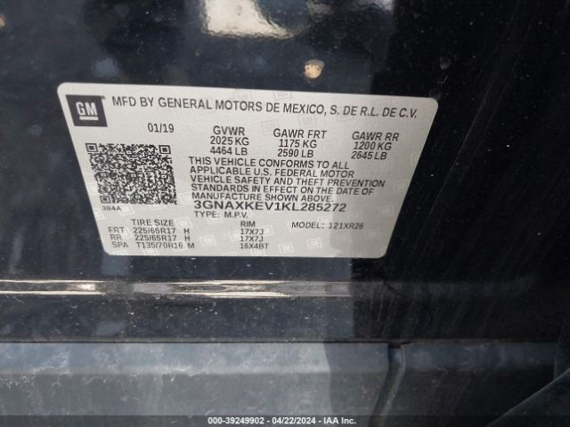 3GNAXKEV1KL285272 Chevrolet EQUINOX LT