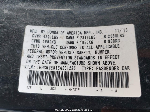 Honda Accord Sport 2014 1HGCR2E51EA081225 Image 9