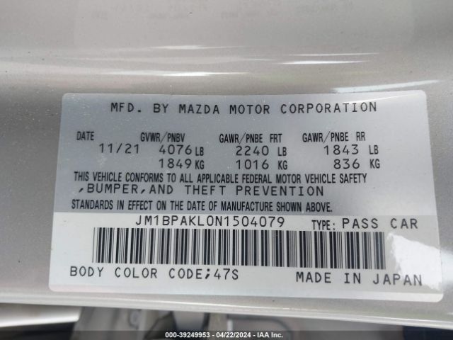 JM1BPAKL0N1504079 Mazda Mazda3 Select