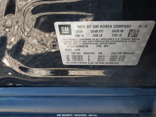 Chevrolet Trax Lt 2019 KL7CJLSB8KB909196 Image 9