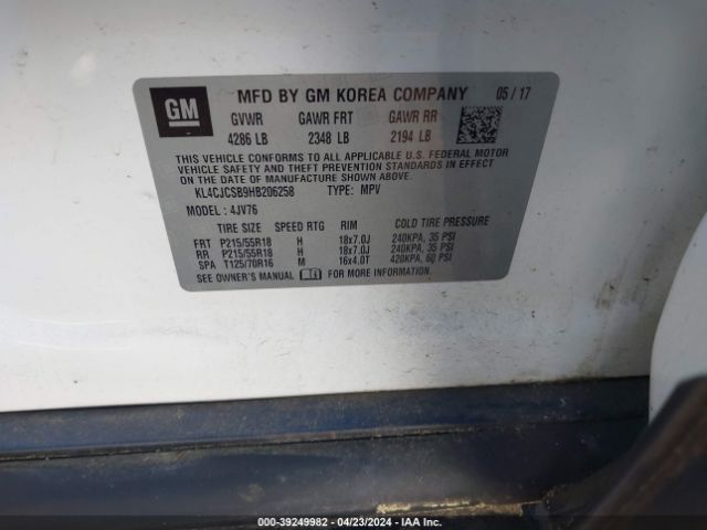 KL4CJCSB9HB206258 Buick Encore Essence