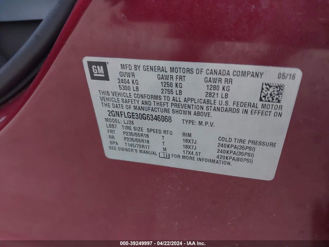 Chevrolet Equinox Ltz 2016 2GNFLGE30G6346068 Image 9