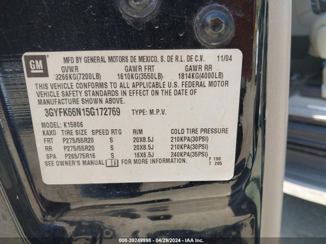 2005 CADILLAC ESCALADE ESV 3GYFK66N15G172769 Photo 8
