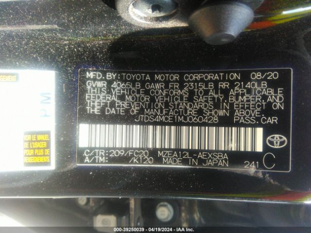 JTDS4MCE1MJ060428 Toyota COROLLA SE