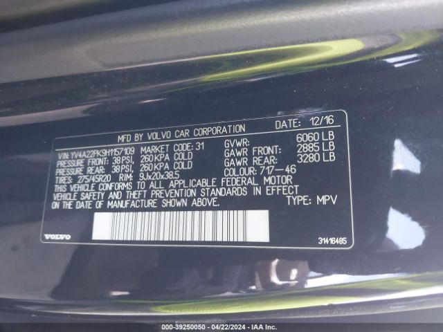 YV4A22PK9H1157109 Volvo Xc90 T6 Momentum