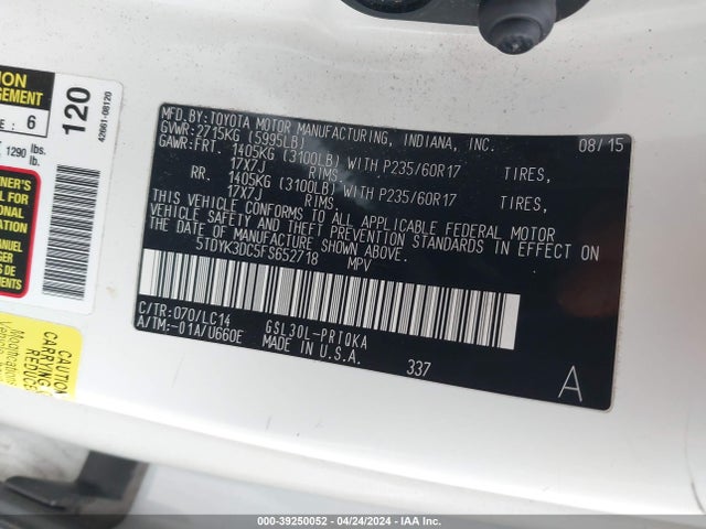 Toyota Sienna Xle 8 Passenger 2015 5TDYK3DC5FS652718 Image 9