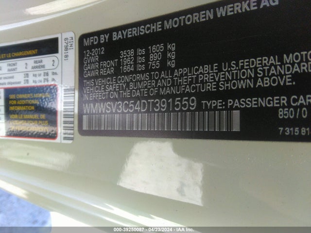 2013 MINI HARDTOP WMWSV3C54DT391559 Photo 8