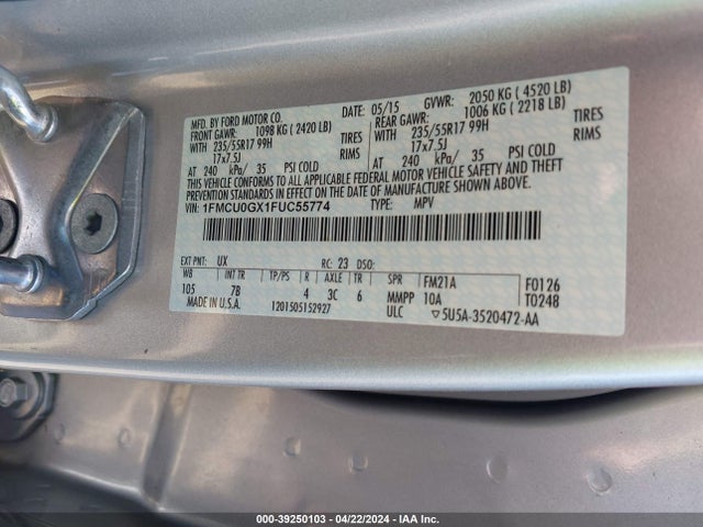 Ford ESCAPE SE 2015 1FMCU0GX1FUC55774 Image 9