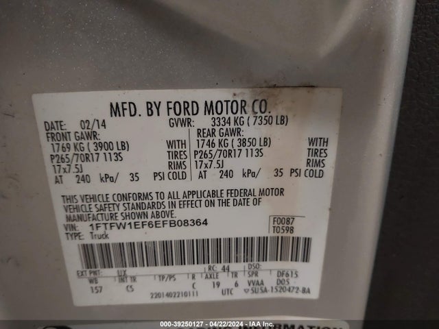 Ford F-150 Xl 2014 1FTFW1EF6EFB08364 Image 9