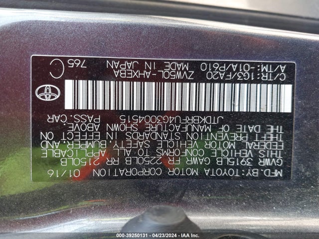 Toyota Prius Two 2016 JTDKBRFU4G3004515 Image 9
