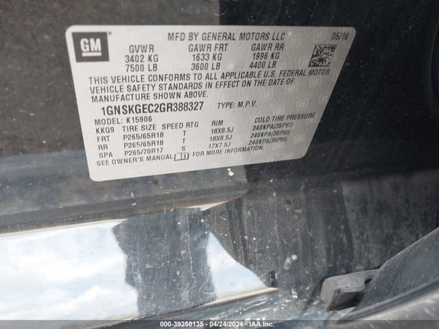Chevrolet Suburban Ls 2016 1GNSKGEC2GR388327 Image 9
