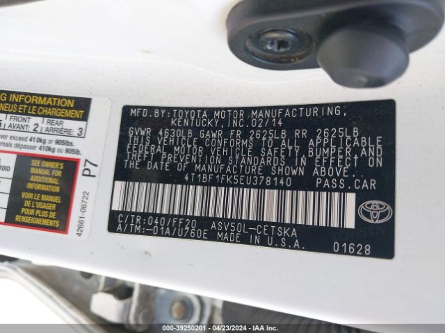 4T1BF1FK5EU378140 Toyota CAMRY SE