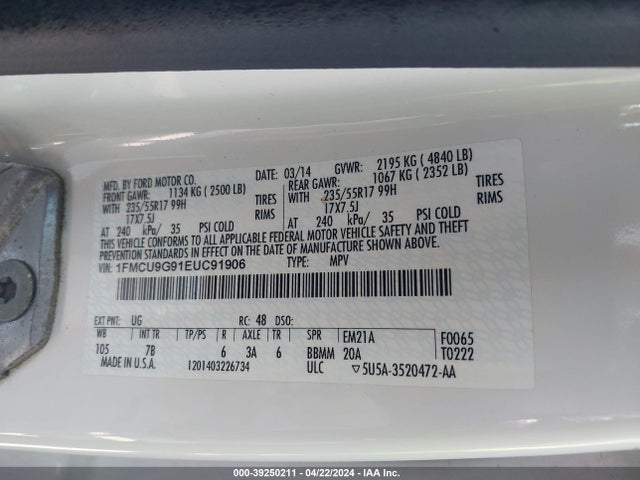 Ford ESCAPE SE 2014 1FMCU9G91EUC91906 Image 9