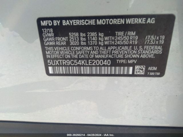 5UXTR9C54KLE20040 BMW X3 Xdrive30i