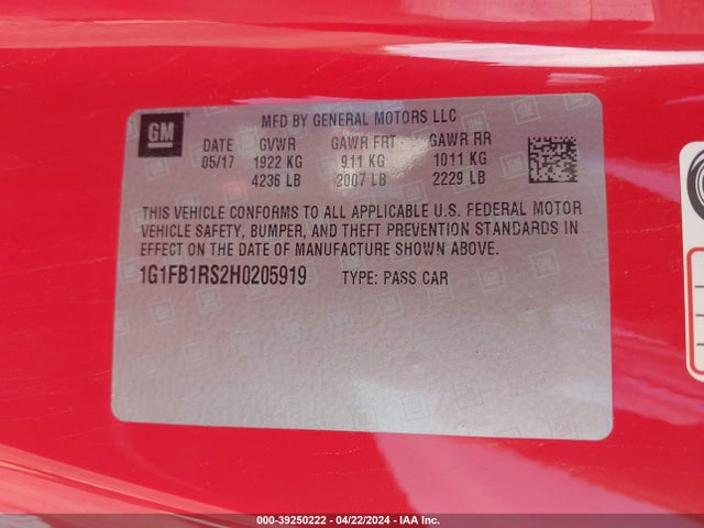 Chevrolet Camaro 1lt 2017 1G1FB1RS2H0205919 Image 9