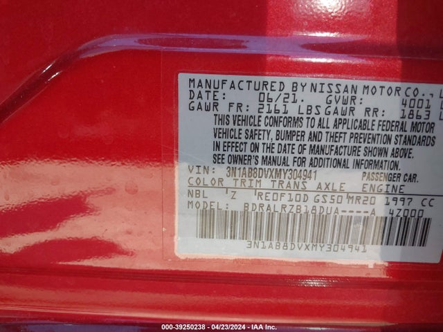 Nissan Sentra Sr Xtronic Cvt 2021 3N1AB8DVXMY304941 Image 9