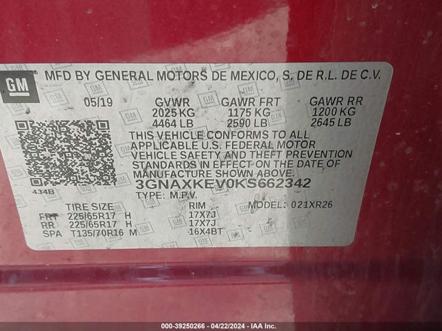 Chevrolet EQUINOX LT 2019 3GNAXKEV0KS662342 Image 9