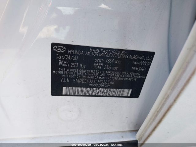 5NPEJ4J23LH028568 Hyundai Sonata Sel Plus
