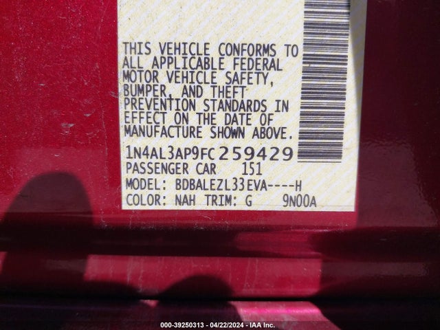 Nissan Altima 2.5 S 2015 1N4AL3AP9FC259429 Image 9