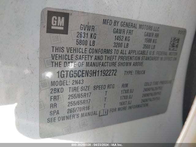GMC CANYON SLE 2017 1GTG5CEN9H1192272 Image 9
