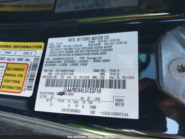 Ford Mustang Ecoboost Premium Fastback 2020 1FA6P8TH4L5123710 Image 9