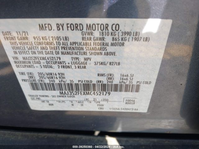 MAJ3S2FEXMC452179 Ford ECOSPORT S