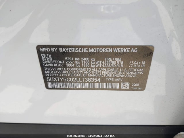 BMW X3 Xdrive30i 2020 5UXTY5C02LLT38354 Image 9