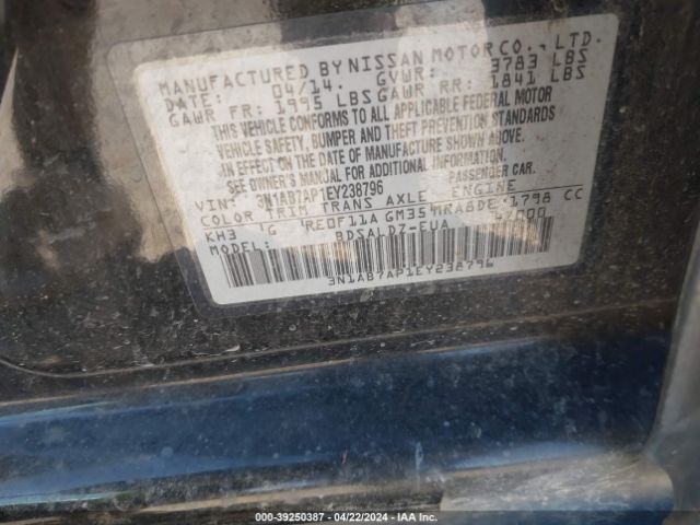 3N1AB7AP1EY238796 Nissan Sentra Fe+ S/fe+ Sv/s/sl/sr/sv