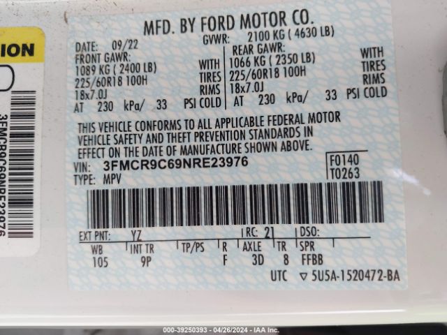 3FMCR9C69NRE23976 Ford Bronco Sport Outer Banks