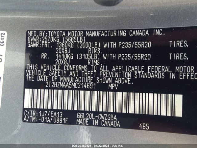 2T2HZMAA5MC214691 Lexus RX 350