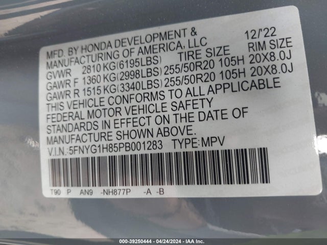 Honda Pilot Awd Elite 2023 5FNYG1H85PB001283 Image 9