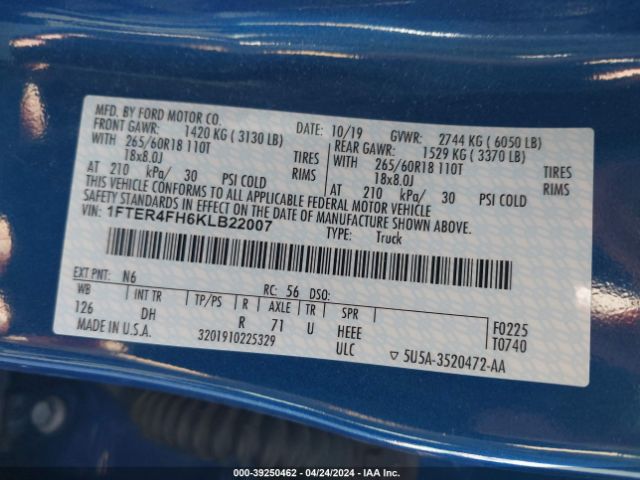 2019 FORD RANGER 1FTER4FH6KLB22007 Photo 8