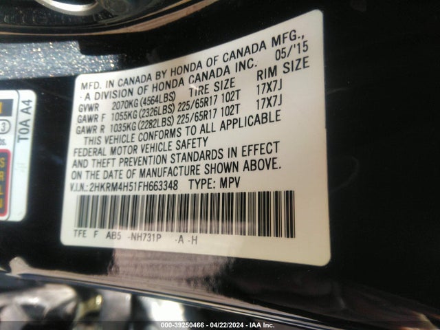 Honda CR-V EX 2015 2HKRM4H51FH663348 Image 9