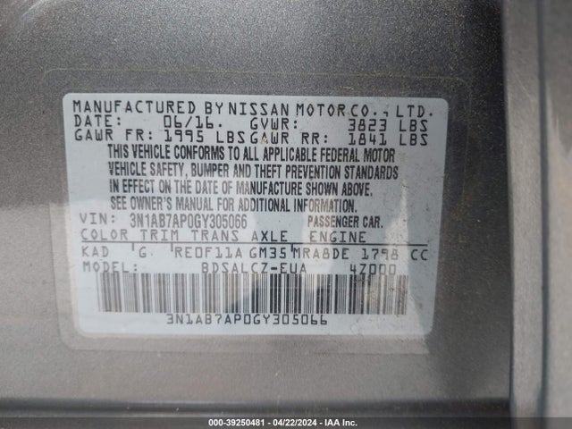 Nissan Sentra Fe+ S 2016 3N1AB7AP0GY305066 Image 9