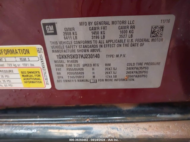 1GKKRSKD7HJ230140 GMC Acadia Limited
