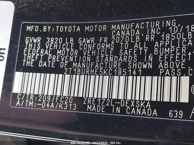 Toyota COROLLA SE 2019 2T1BURHE5KC185141 Image 9