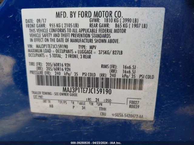 MAJ3P1TE7JC159190 Ford Ecosport Se