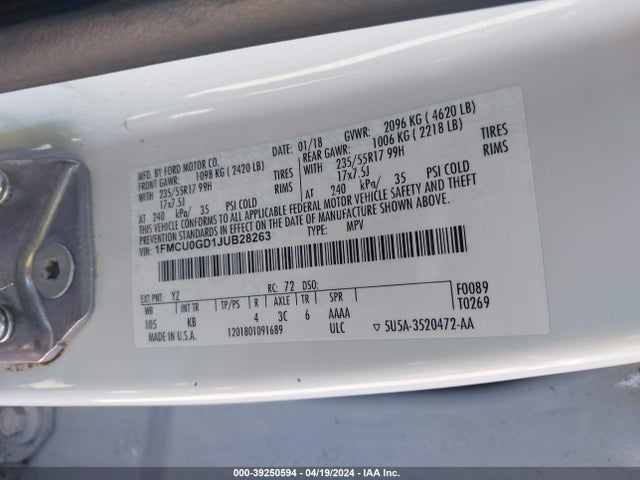 Ford ESCAPE SE 2018 1FMCU0GD1JUB28263 Image 9