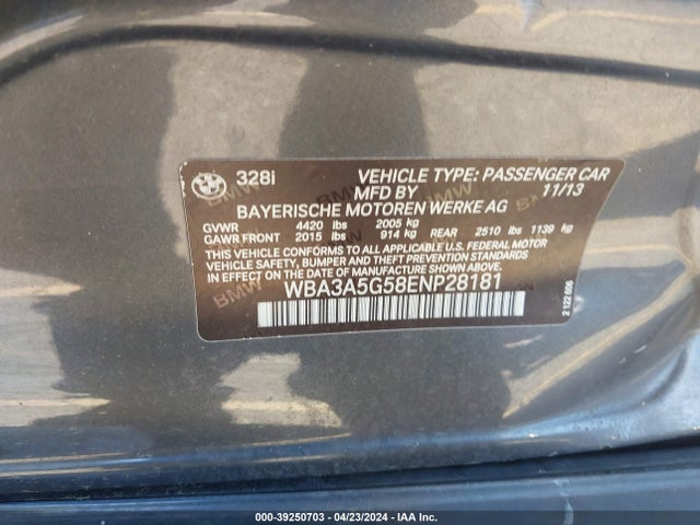 BMW 328I 2014 WBA3A5G58ENP28181 Image 9