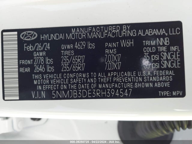 Hyundai TUCSON SEL 2024 5NMJB3DE3RH394547 Image 9