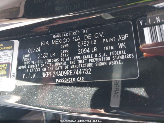 3KPF24AD9RE744732 KIA Forte Lxs